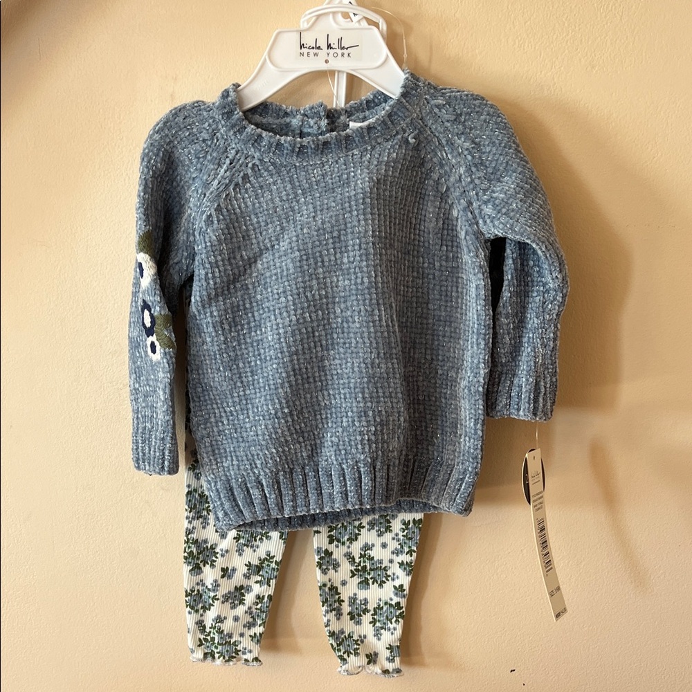 Nicole Miller Heather Blue Sweater and Floral Leggings Set